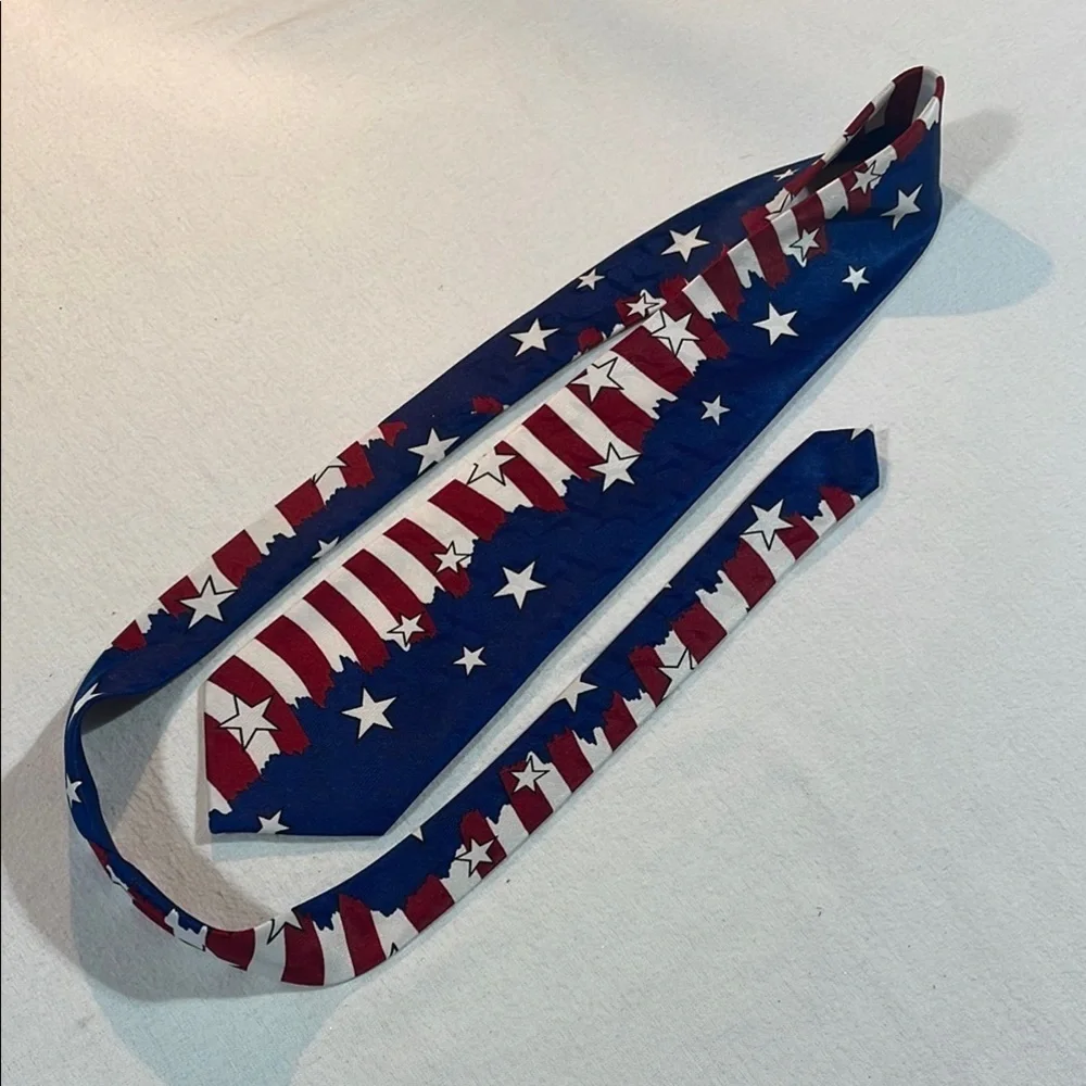 L’Art D’espace Patriotic Silk Tie with Star and Stripe Design Red White Blue